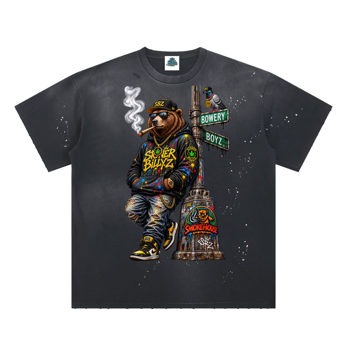 Hand-Frayed Sunfade Paint Splatter T-Shirt